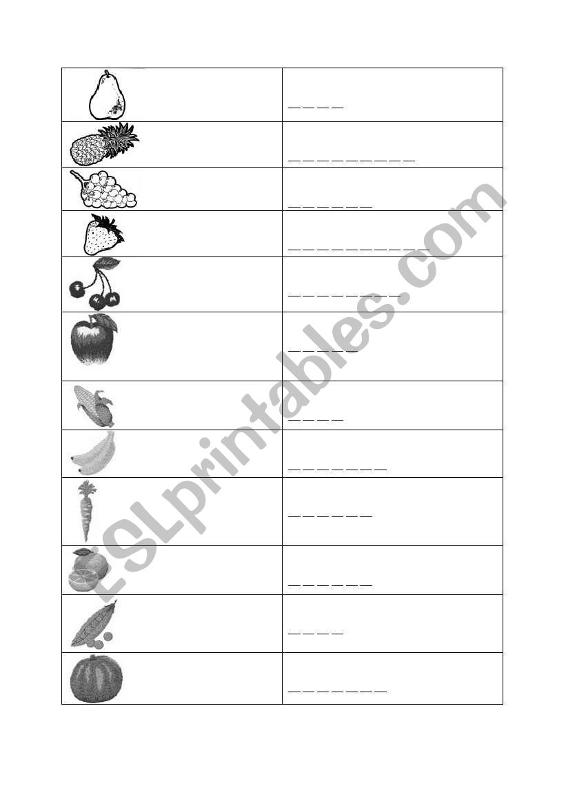 Food worksheet