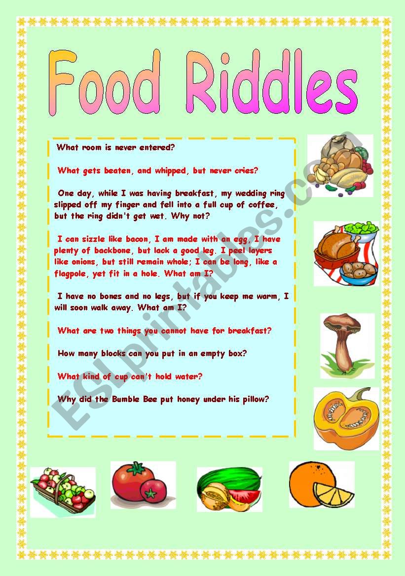 Food Riddles + KEY worksheet