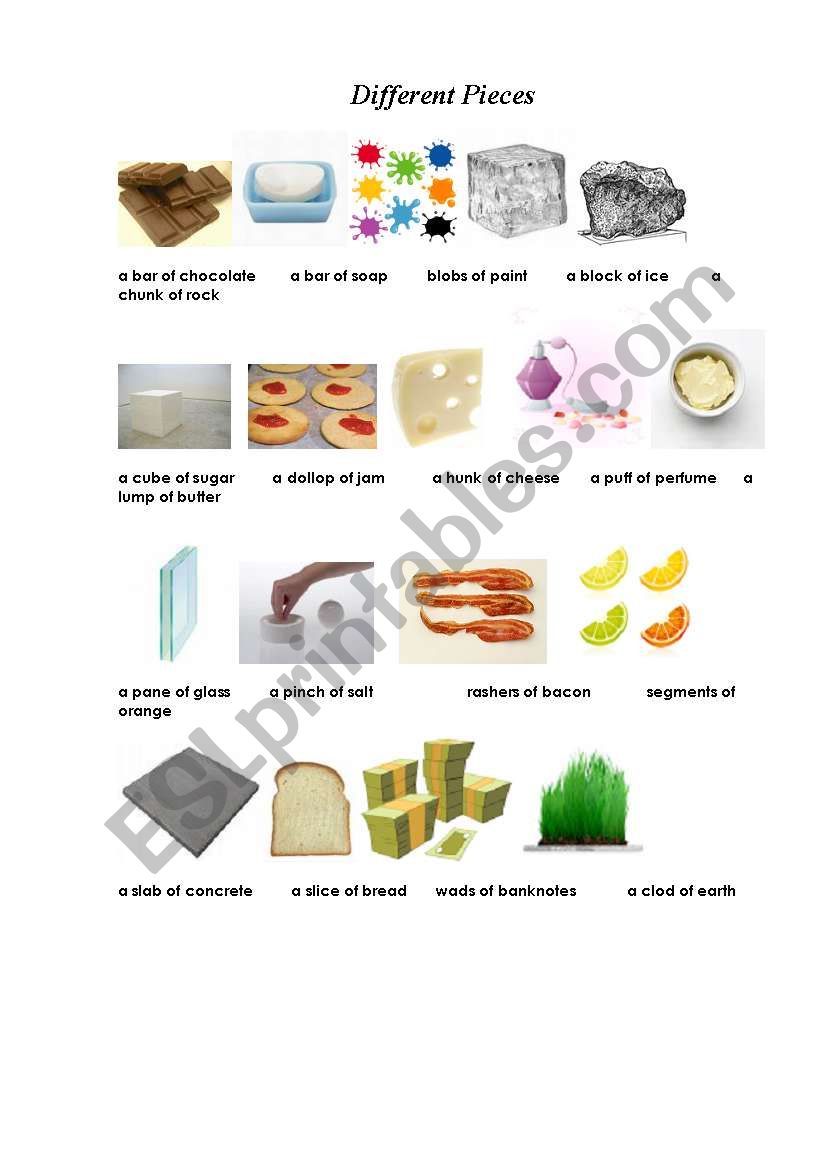 Different pieces of things worksheet