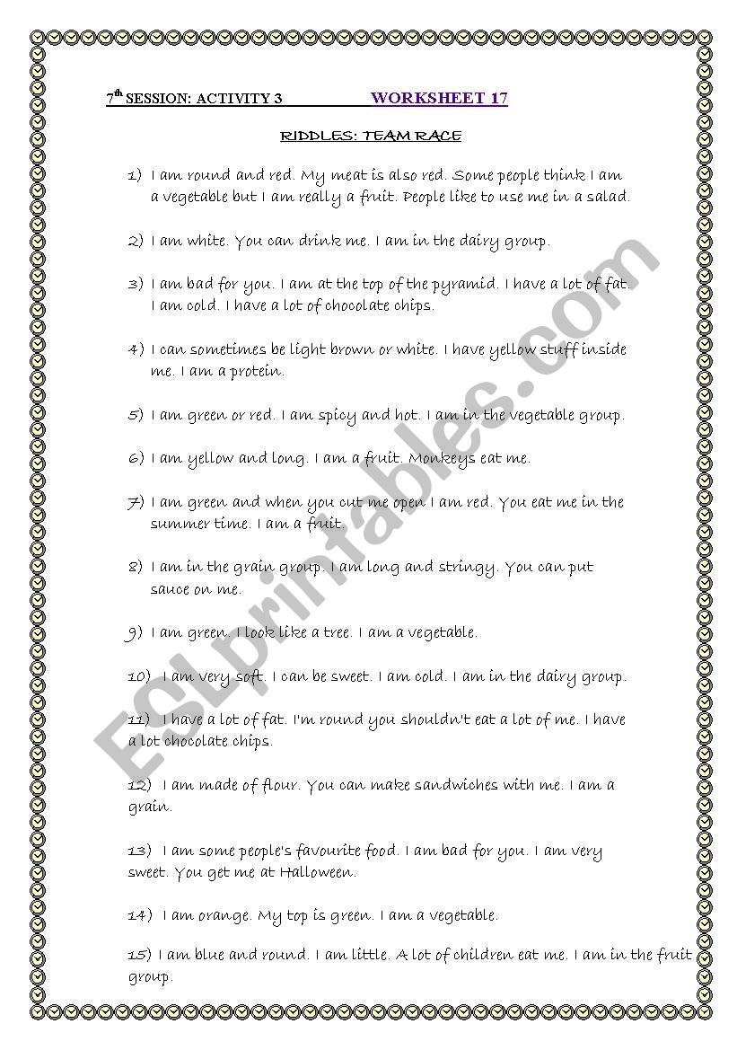 food riddles worksheet