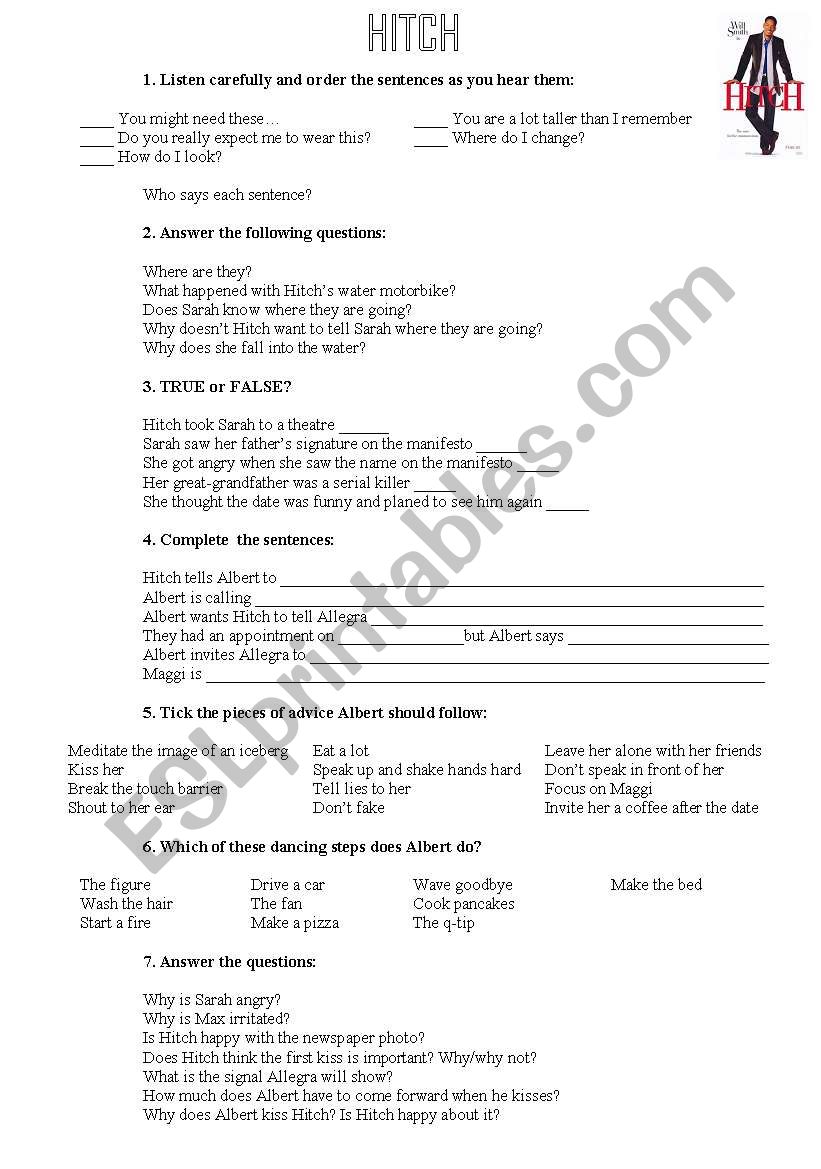 HITCH - Scenes 10 to 16 worksheet