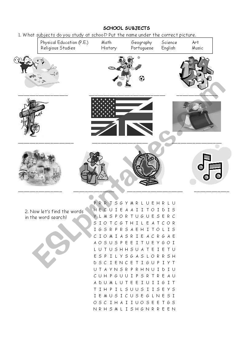 School Subjects worksheet