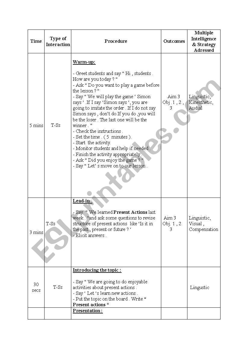 present continious lesson plan