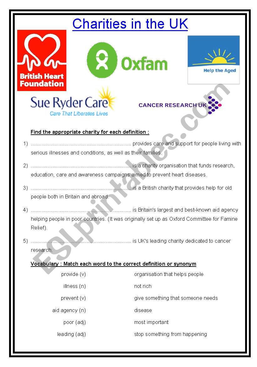 Charities in the UK worksheet