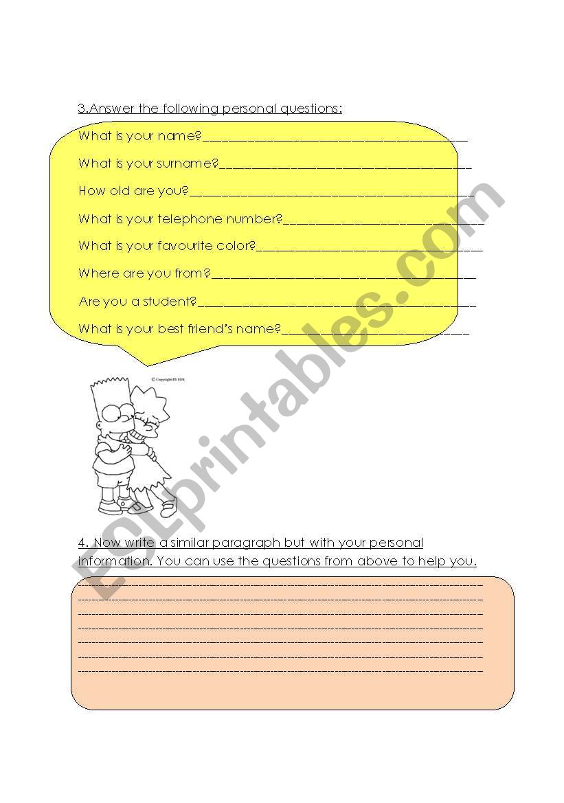 PERSONAL INFORMATION worksheet