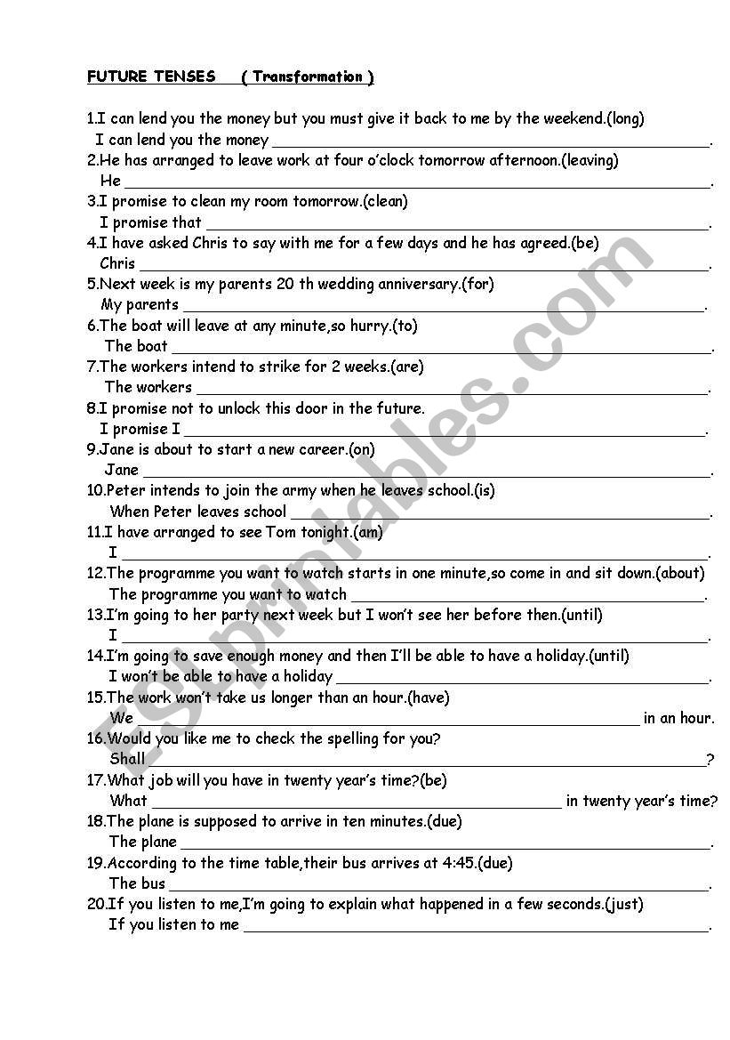 future tenses worksheet