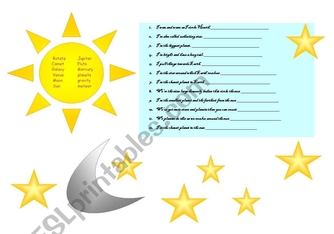 Solar System Riddles worksheet