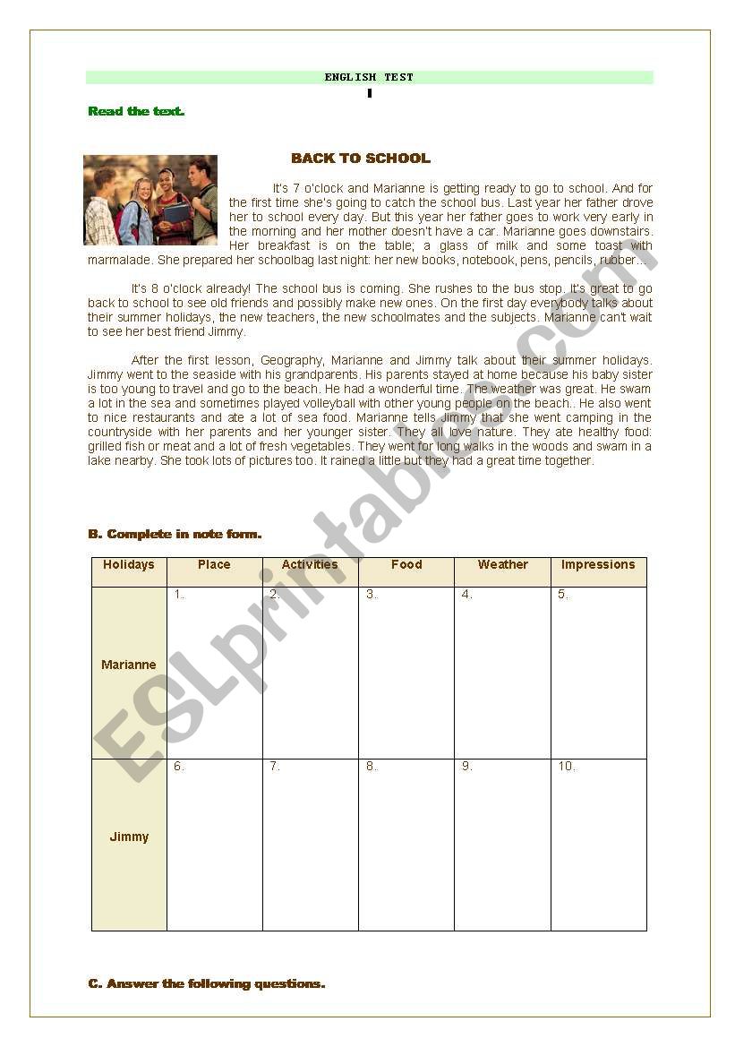 Back to school worksheet