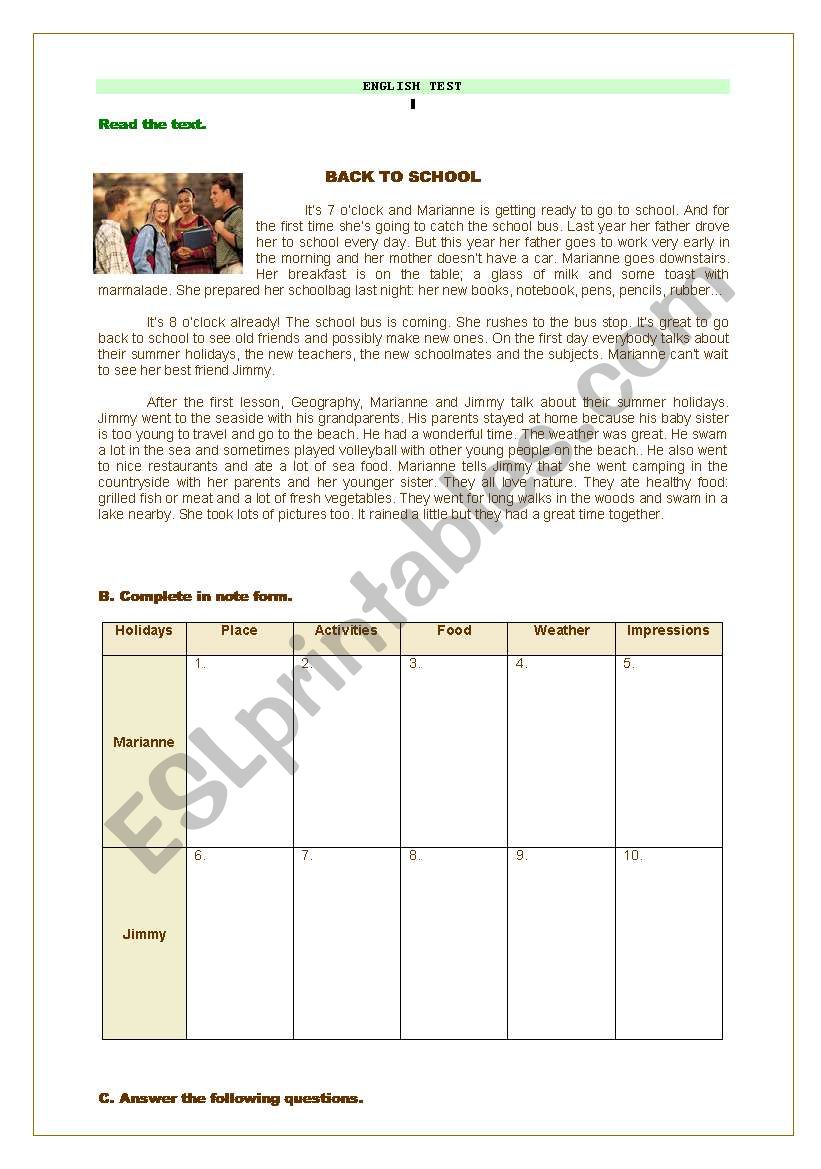 Back to school worksheet