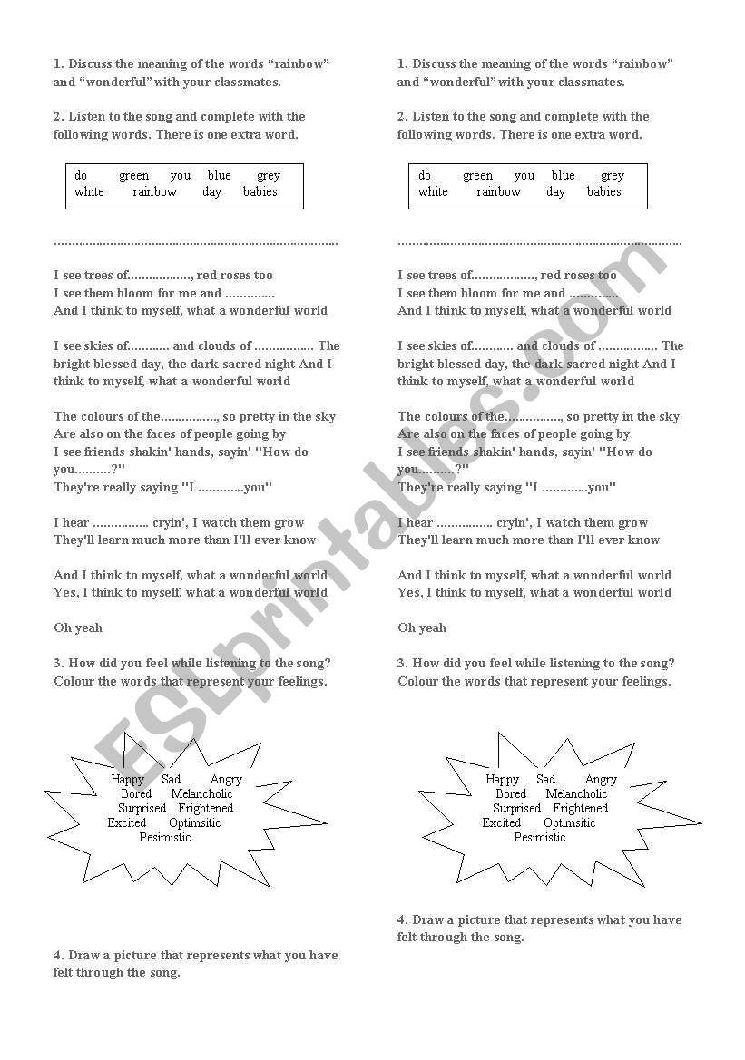 What a wonderful world worksheet