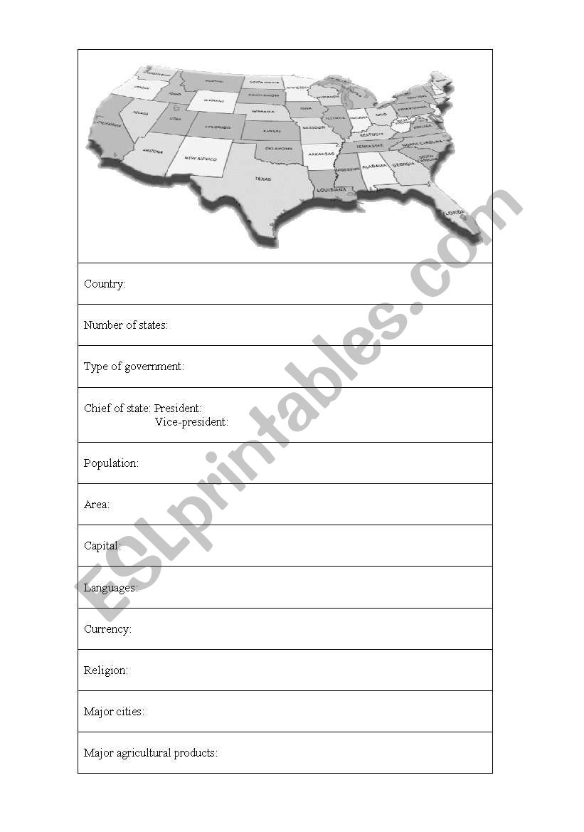 The USA worksheet