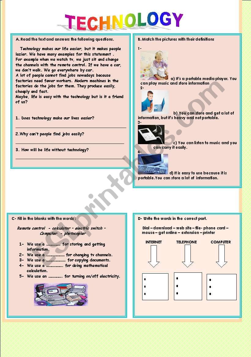 worksheet about technology - computer