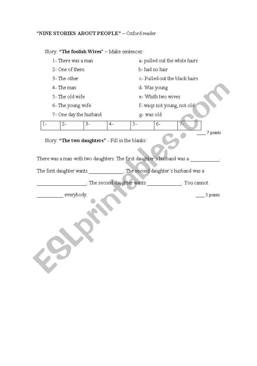 Nine Stories about people worksheet