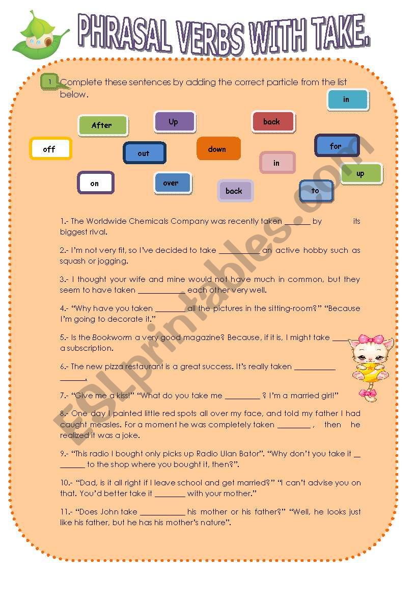 Phrasal verbs with take. worksheet