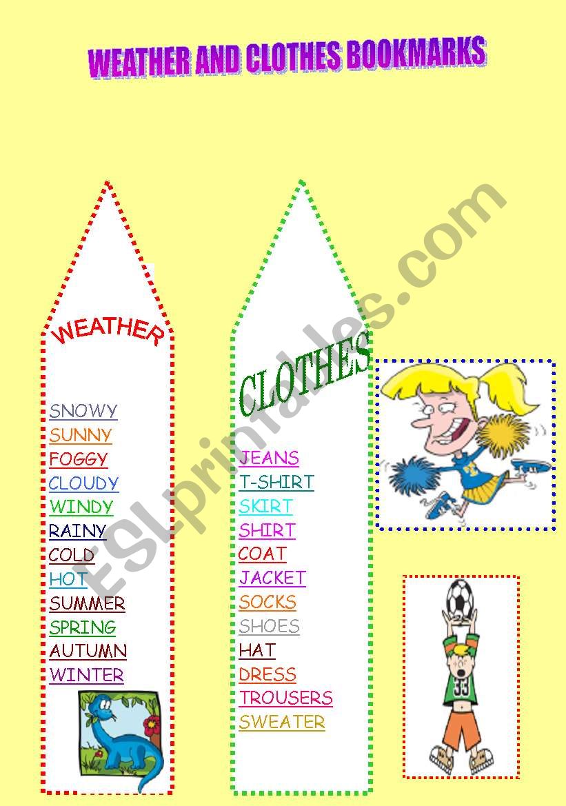 Weather and clothes bookmarks worksheet