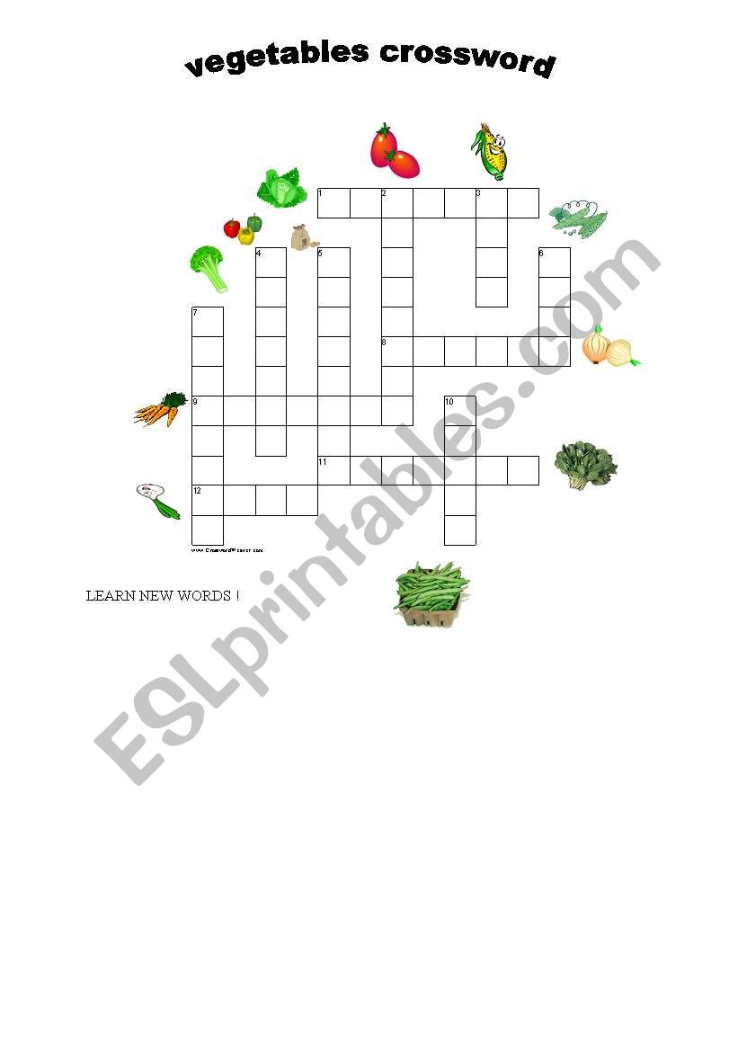 vegetables crossword worksheet