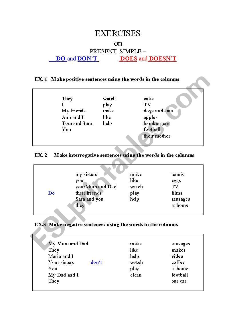 Present  Simple Interrogative worksheet