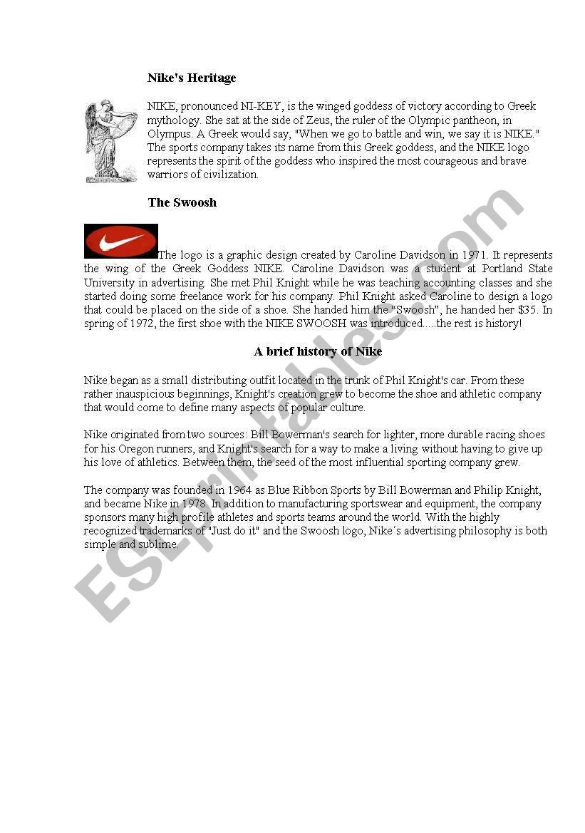 Nikes heritage worksheet