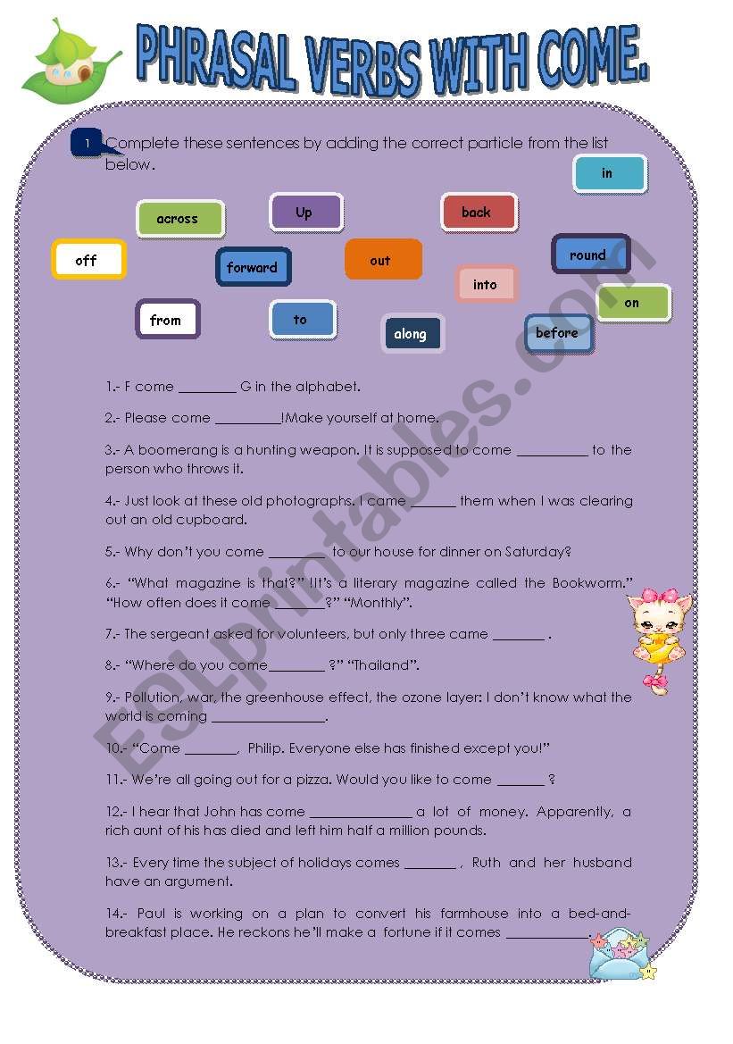Phrasal verbs with come. worksheet