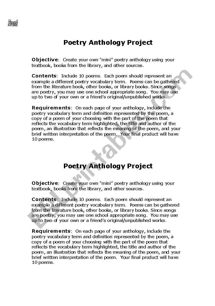 poetry anthology project worksheet