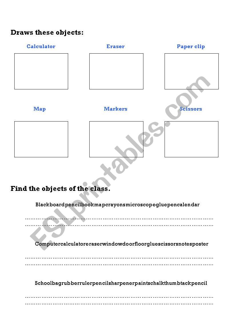 Objects the classroom worksheet
