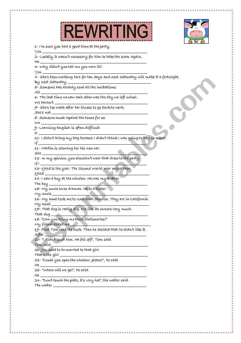 REWRITING worksheet