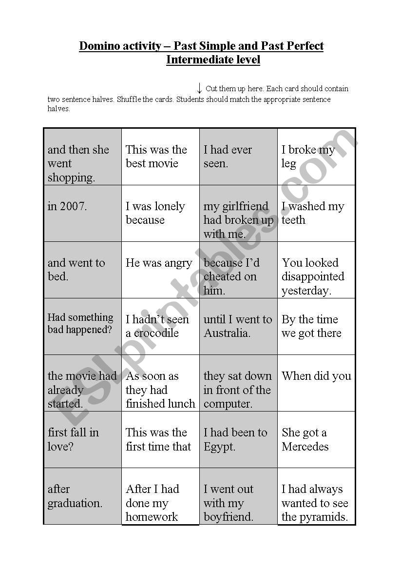 Domino activity (No. 11) - Past Simple and Past Perfect 