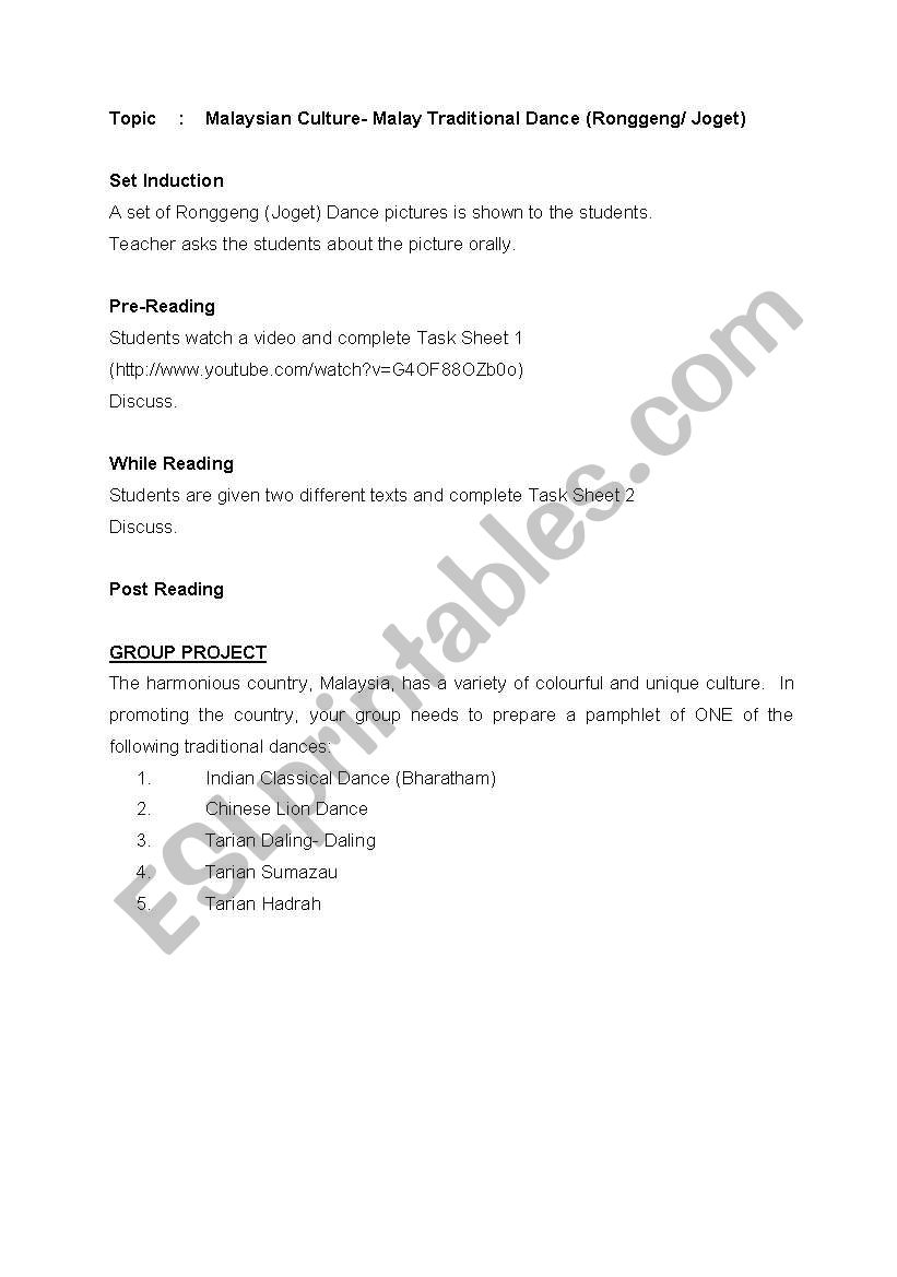 Malaysian Traditional Dance worksheet