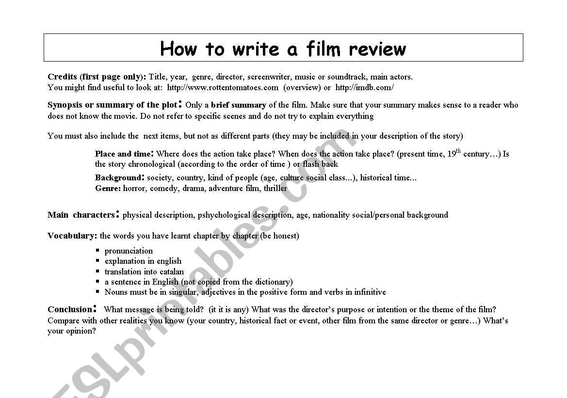 film rewiev worksheet