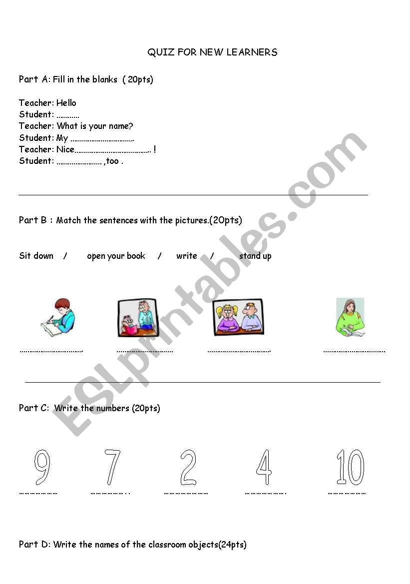 ELEMENTARY QUIZ worksheet