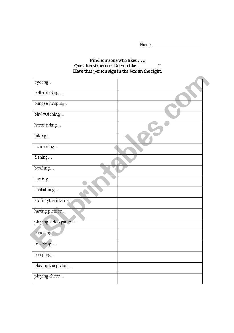 -ing survey worksheet