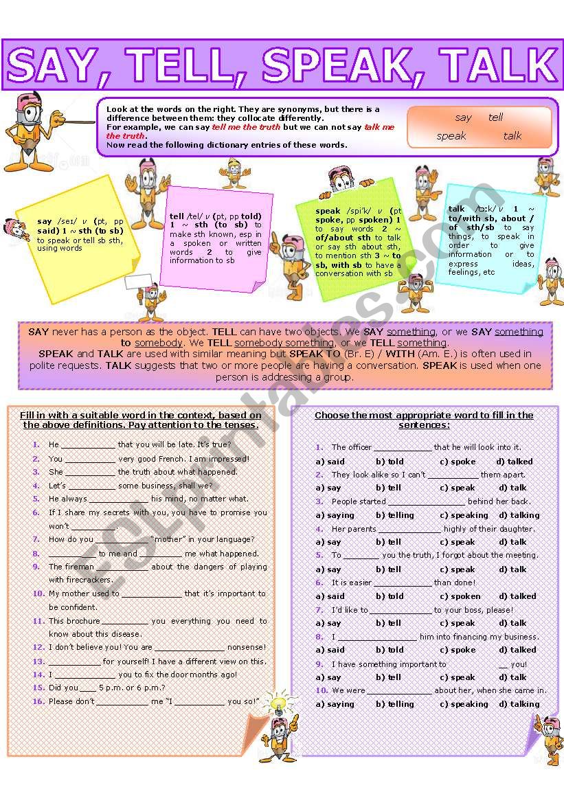 Said глагола в английском. Say tell speak talk Worksheets. Say tell speak talk упражнения. Глаголы say speak tell talk упражнения. Tell say speak talk разница.