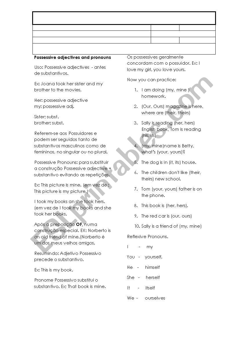 Possessive Adjectives worksheet