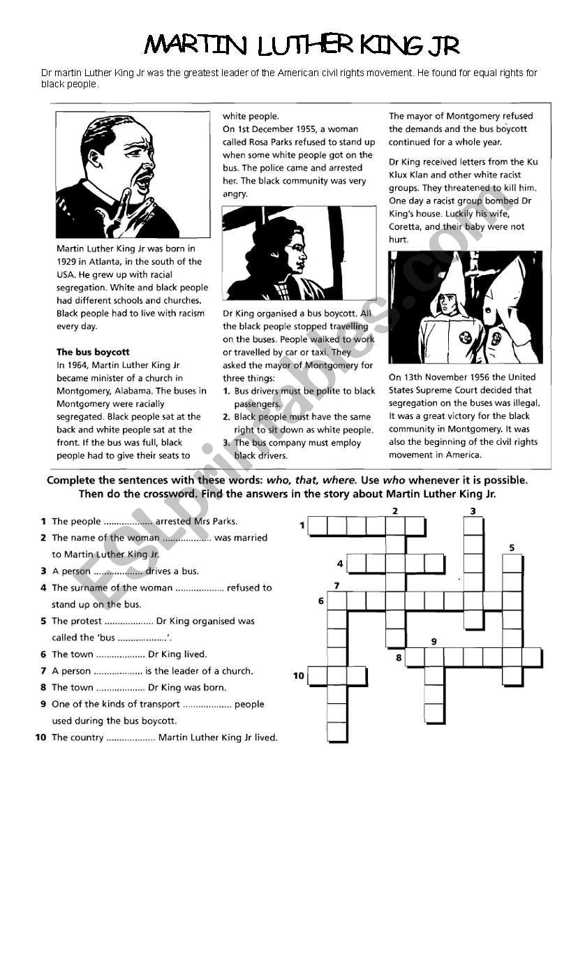 Martin L.King . law worksheet