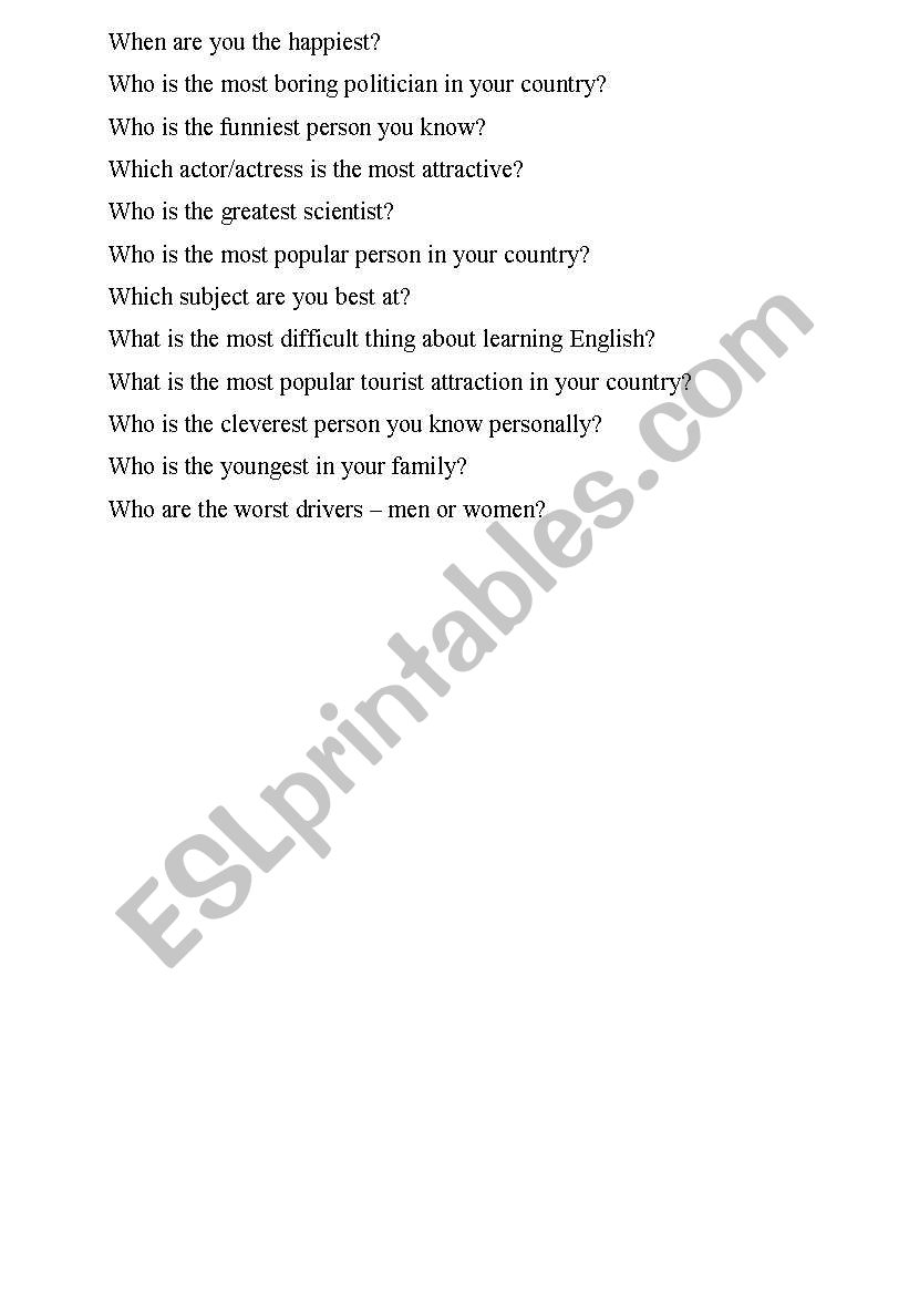 Superlatives - topics for conversation