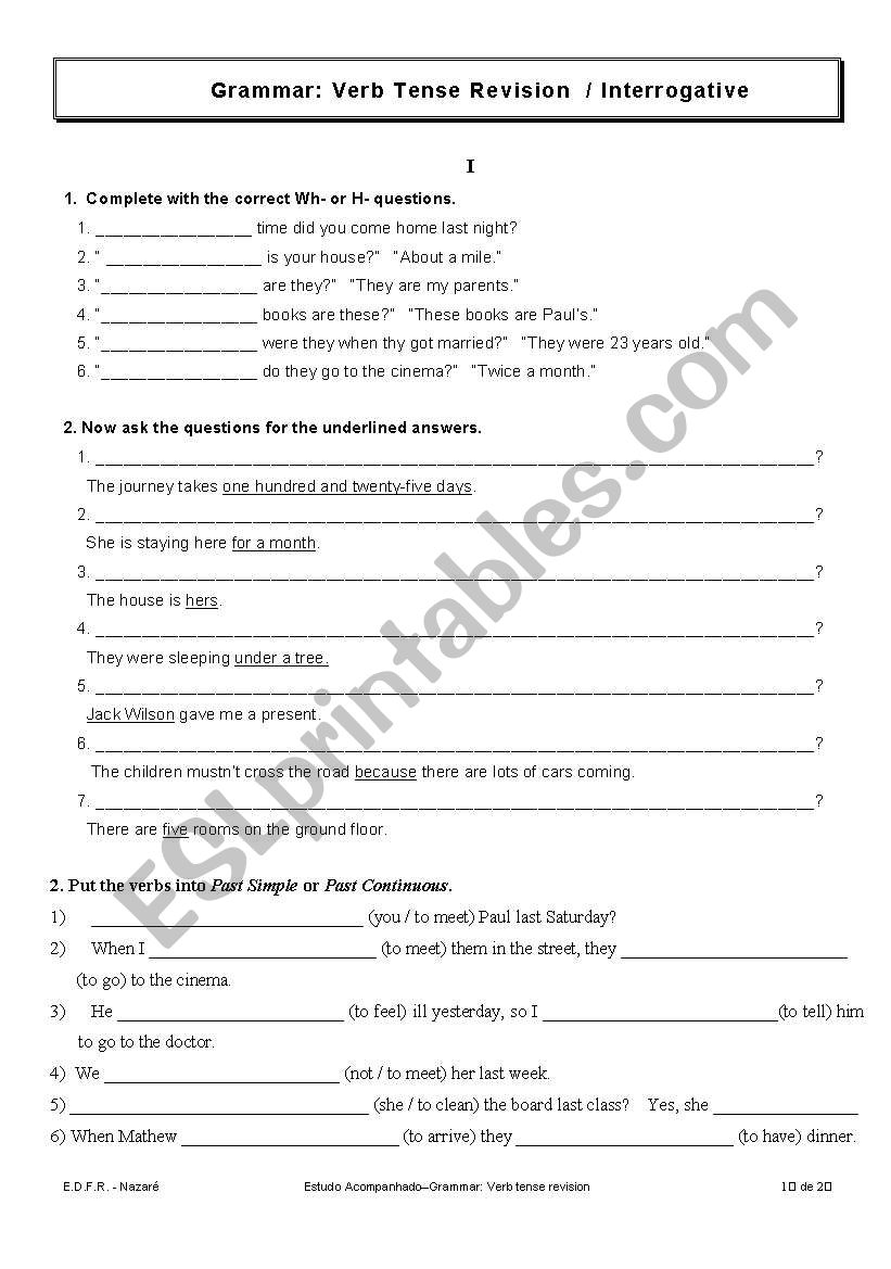 Verb Tense and Wh-questions revision