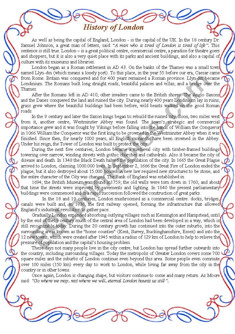 History of London worksheet