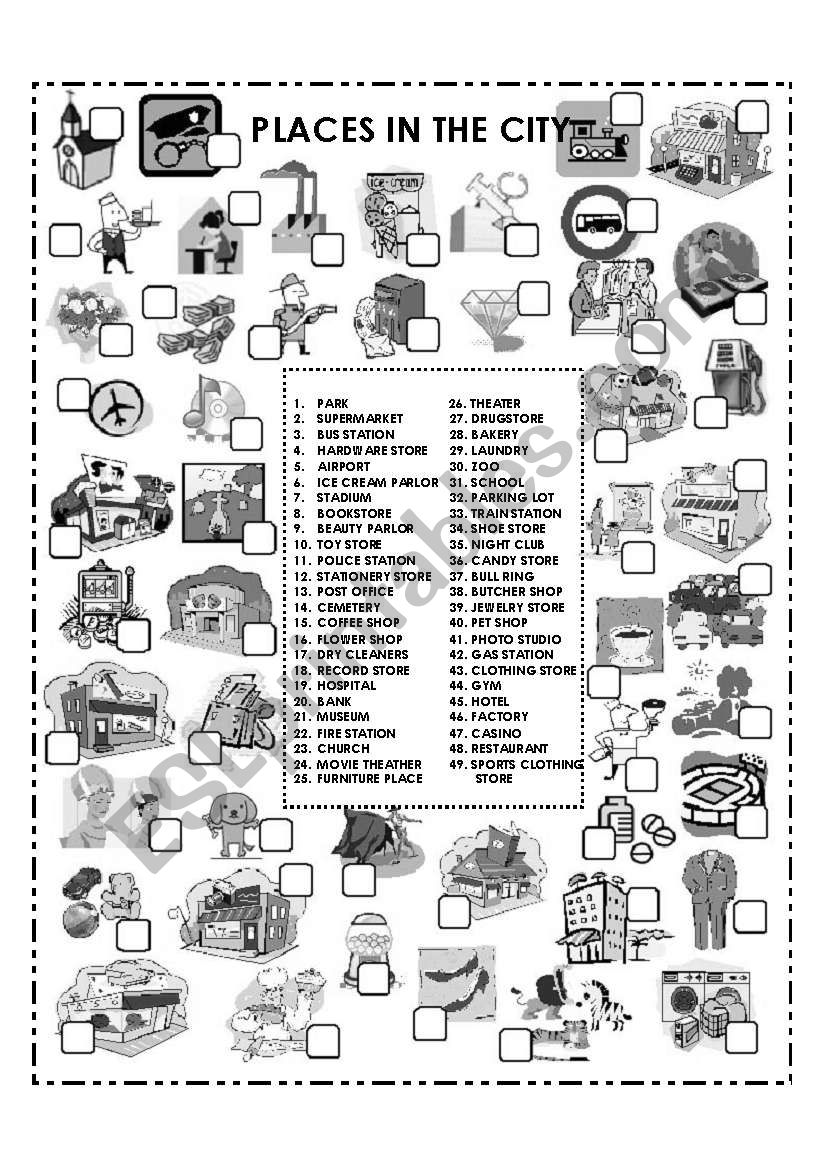 PLACES IN THE CITY (B&W) worksheet