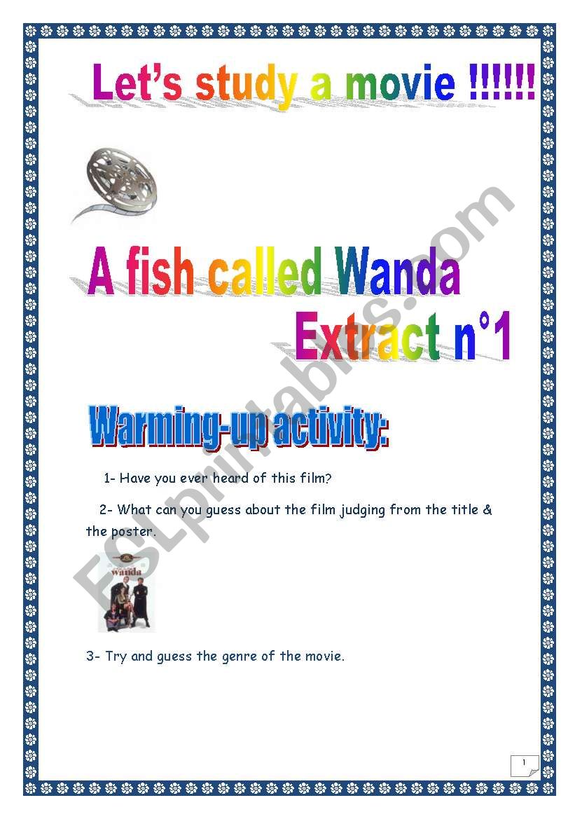 Lets study a movie series: A  FISH CALLED WANDA  N1 (20 TASKS, 4 PAGES, printer-friendly)