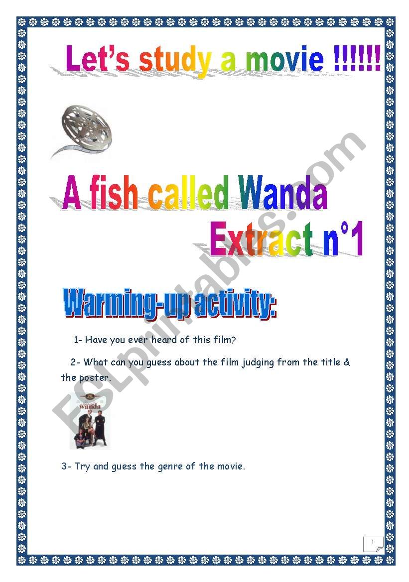 Lets study a movie series: A  FISH CALLED WANDA  N1 (20 TASKS, 4 PAGES, printer-friendly)