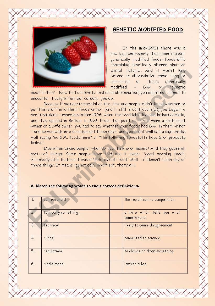 Genetic modified food worksheet