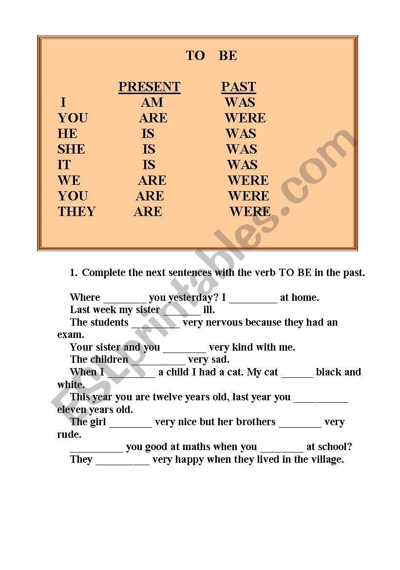 TO   BE  worksheet