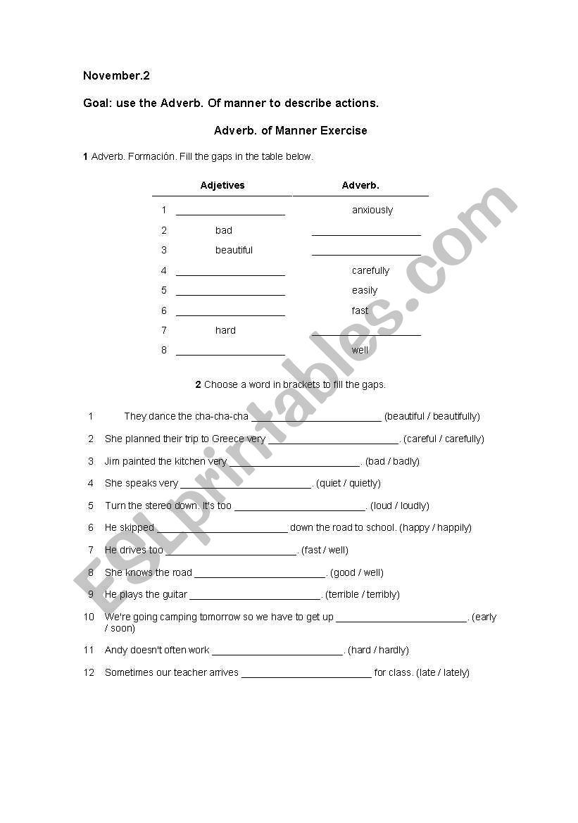adverbs worksheet