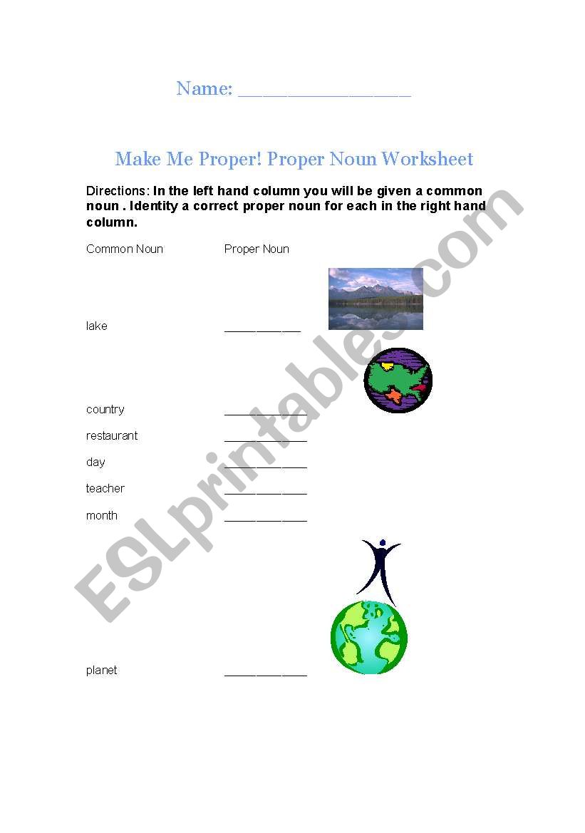 Make me a Proper Noun! worksheet