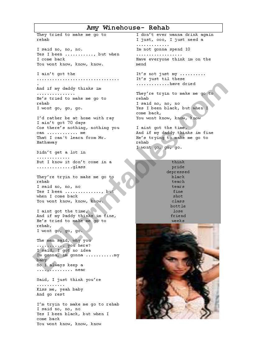 Amy Winehouse-Rehab worksheet