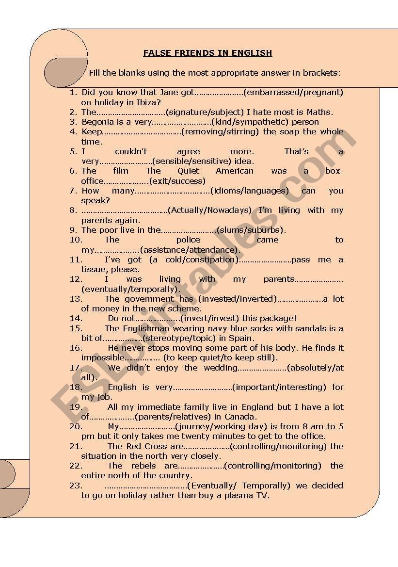 False Friends in English worksheet