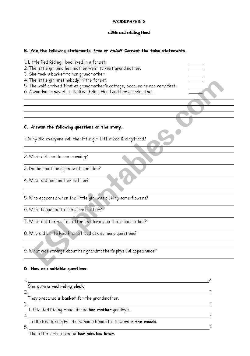 Little Red Riding Hood worksheet