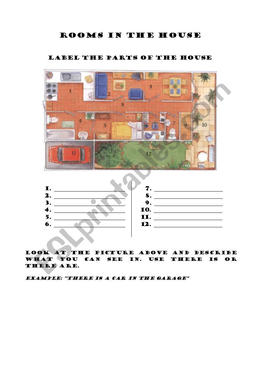 Rooms in the house worksheet