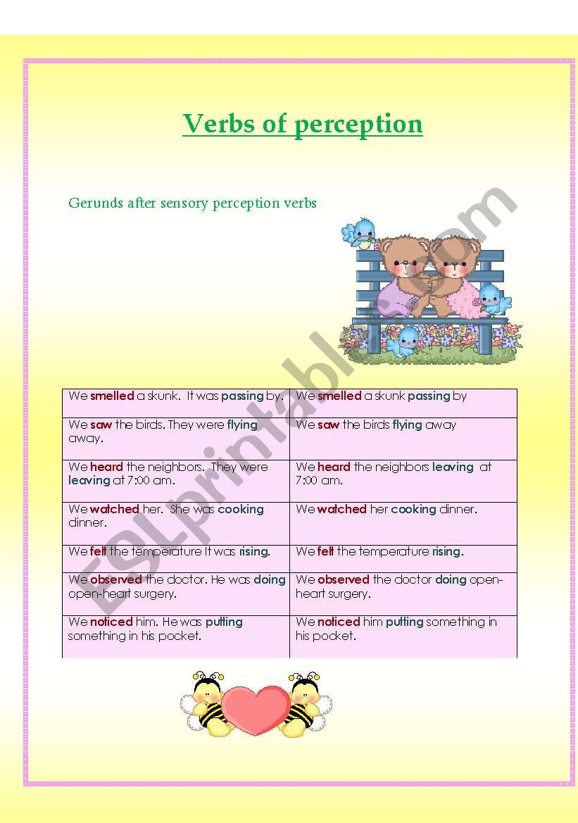 Verbs of perception worksheet