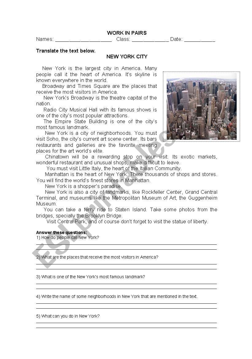 New York worksheet